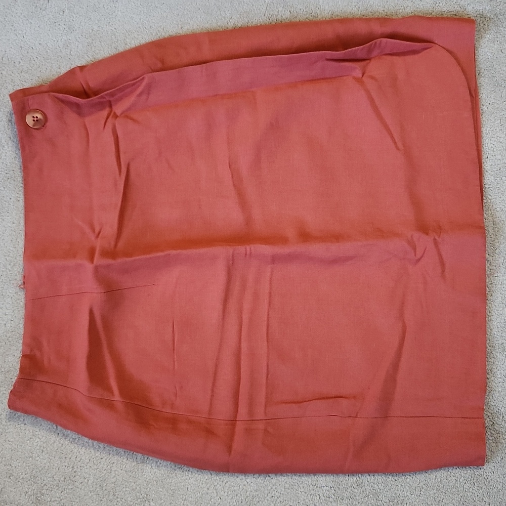 Vintage Linen/Rayon Wrap Skirt with front Button Zipper Back-Salmon- 8